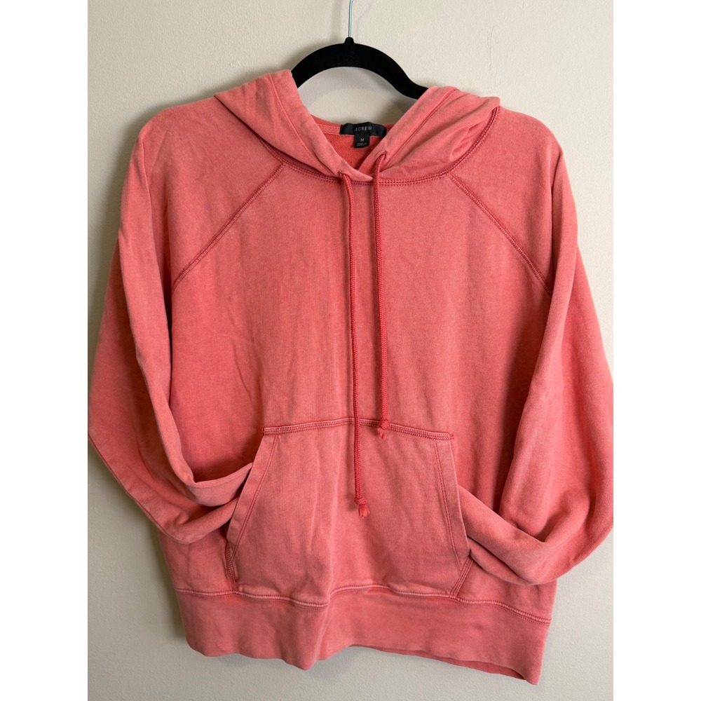 J.Crew Coral Pink Garment Dyed Hoodie Medium 100% Cotton Pullover